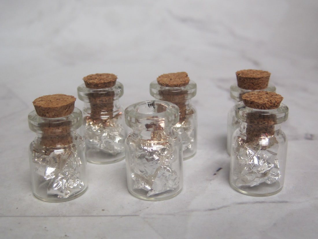 6 Mini Bottles filled with Silver Flakes (1 of 3)