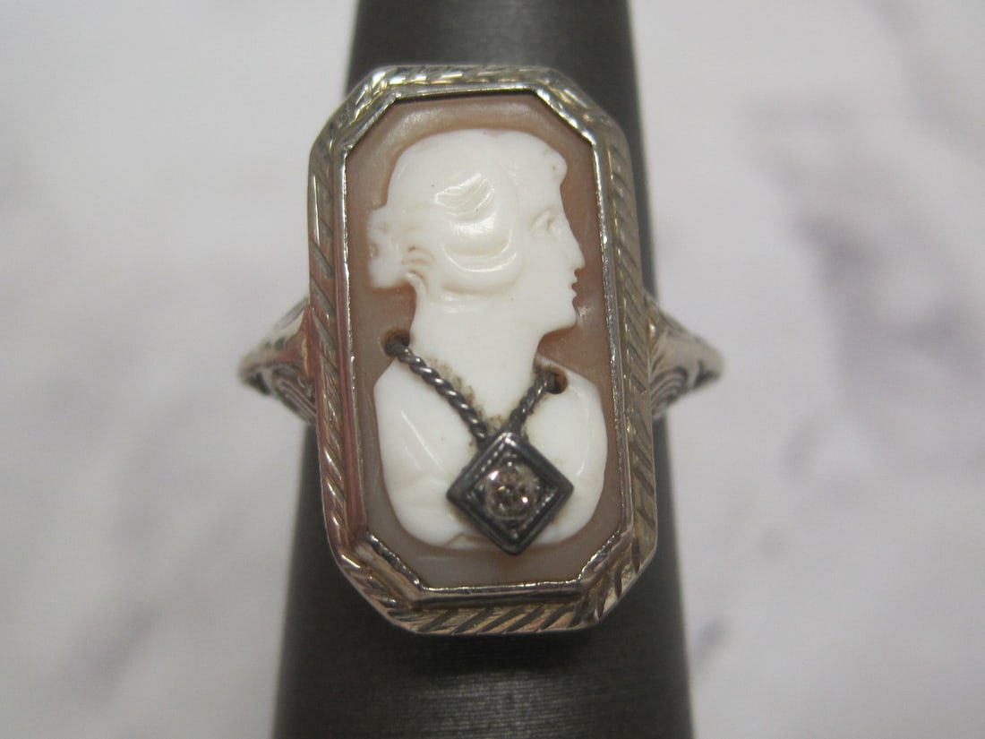Antique 14k White Gold Cameo Ring (1 of 4)