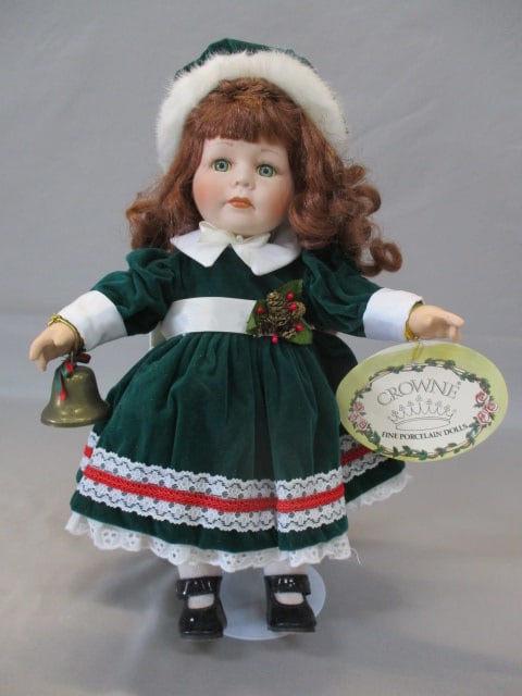1998 Crowne Fine Porcelain Doll "Chrissy" w/Stand: By Artmark 14"