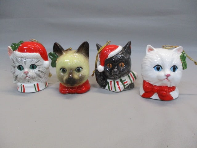 4 Ceramic 1980's Christmas Cat Head Ornaments (1 of 6)