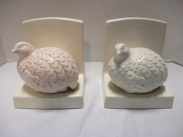 White Porcelain Quail Bookends (PR): 5" W x 6"H