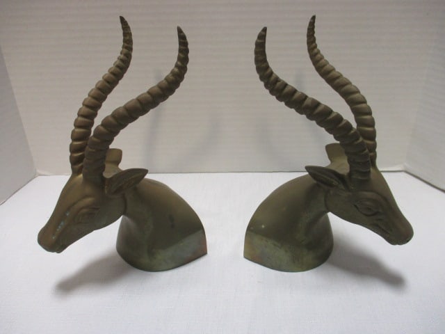 Brass Gazelle Head Bookends (PR): 8 1/2"