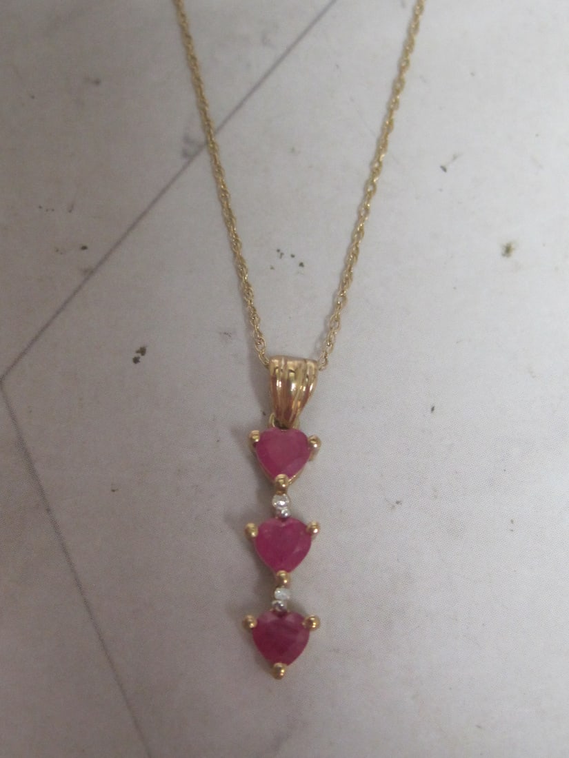 10k Gold Ruby and Diamond Pendant on 17" Chain (1 of 4)