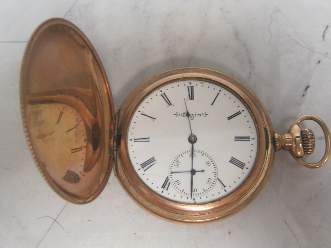 1903 Elgin Gold Filled Pocketwatch: Hunting Case. 7 Jewels. Size 12. Working