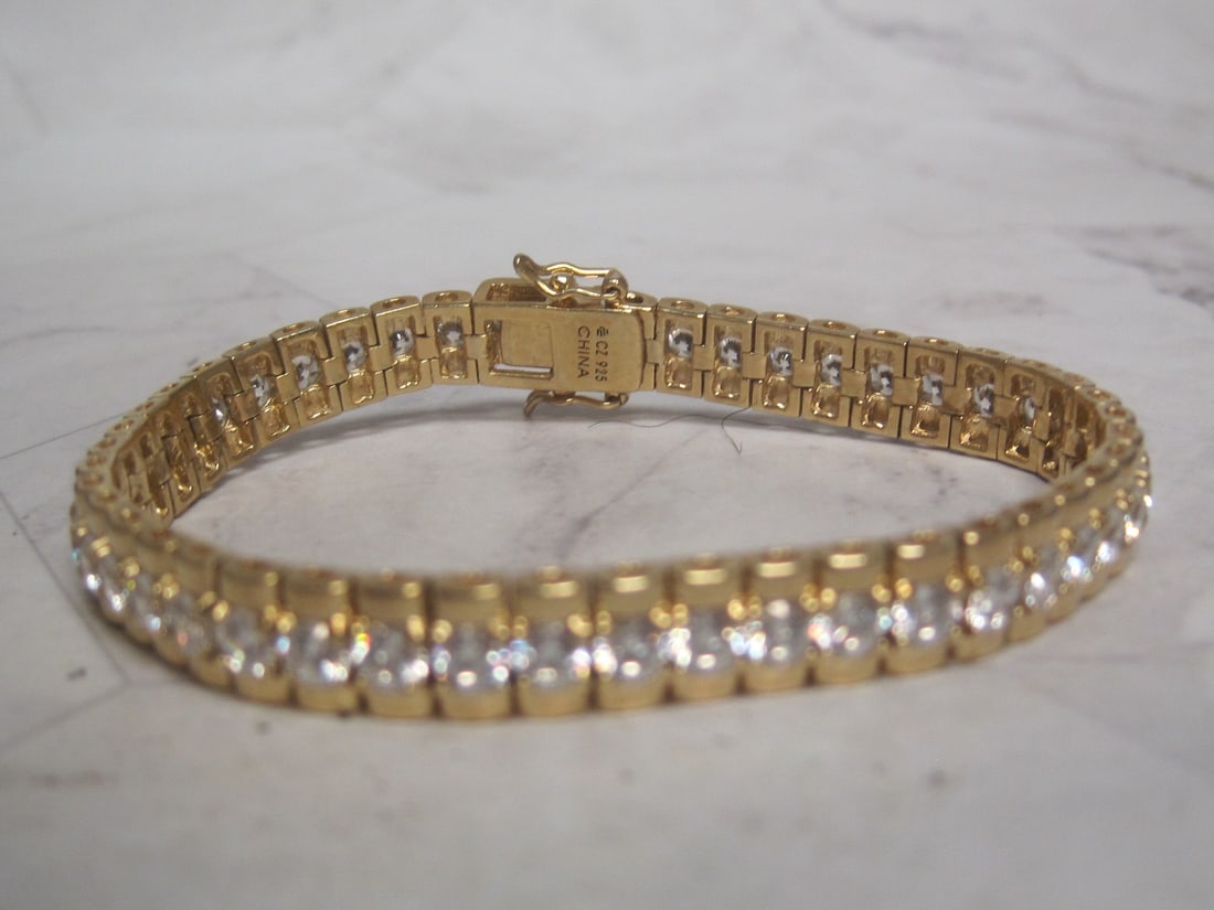 6 3/4" Gold on Sterling Silver CZ Bracelet: .