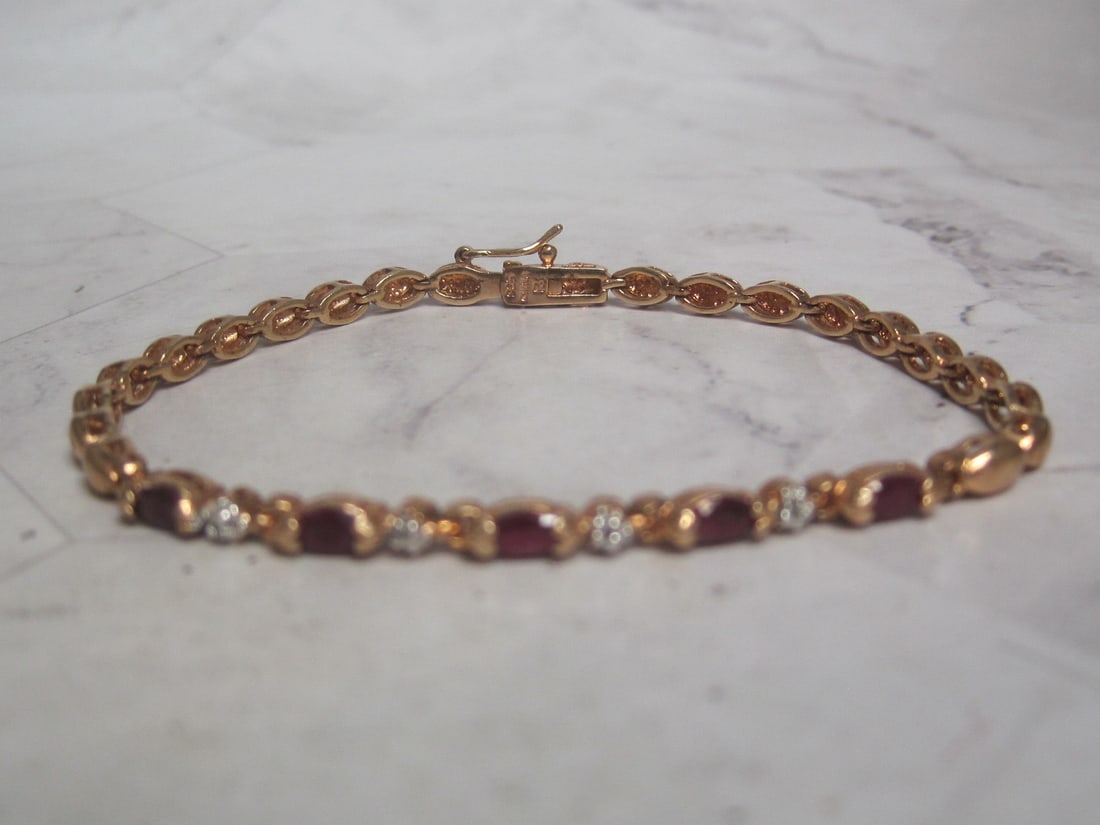 7 1/2" Gold on Sterling Silver Ruby and Diamond Bracelet (1 of 5)