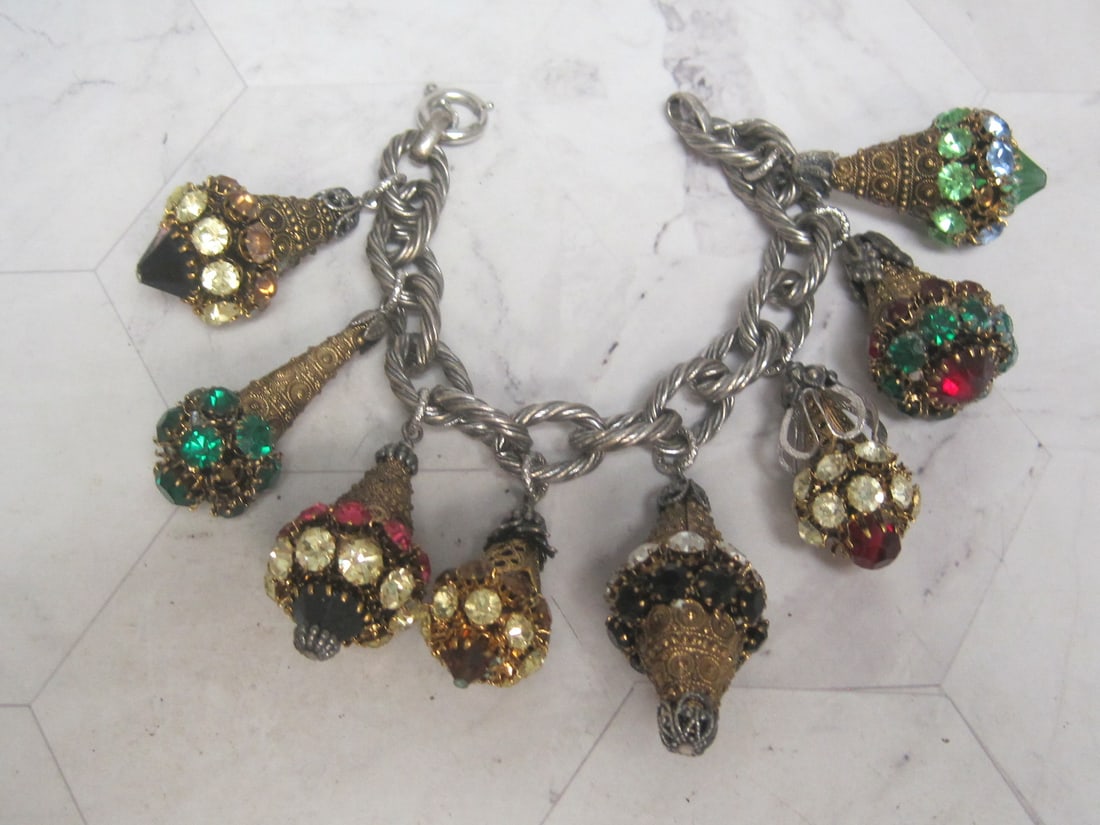 7" Napier Costume Charm Bracelet with 8 Statement Style Jeweled Charms (1 of 6)