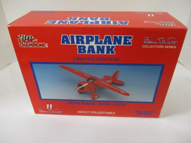New Old Stock Racing Champions "#11 Bill Elliott - Budweiser" Airplane: Die Cast Metal Coin Bank with Lock
