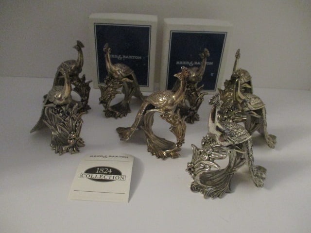 Reed and Barton Peacock Napkin Rings, 8 Total: .