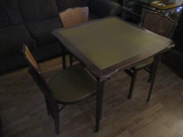 Folding Card Table with 3 Cane Back Chairs (1 of 3)