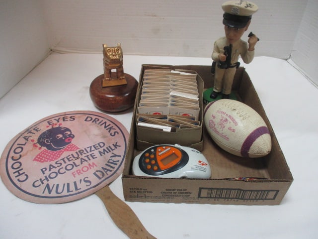 Advertising Grouping-Mack Truck Bulldog 5", Barney Fife Bubblehead,: Mastercard Matchbooks, Choppers Tomahawk Razor, etc.