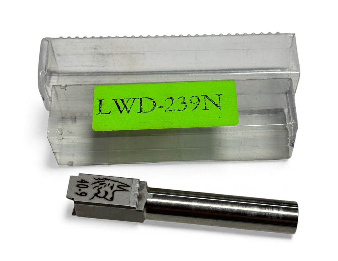 Lone Wolf LWD .40 S&W-9MM Conversion 4” Barrel for Glock 23/32: Used but excellent, LWD-239N - Lone Wolf 9mm conversion barrels allow you to shoot 9mm ammunition from your 40 S&W or 357 Sig pistol. This one is LWD-239N Model and measures 4”. These conversion