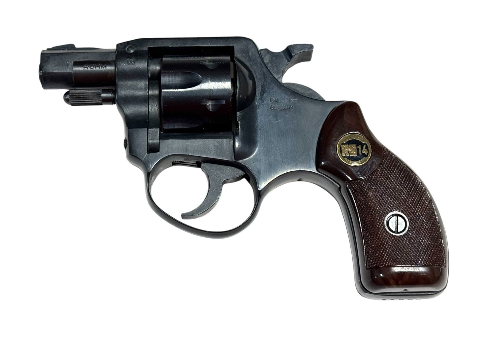 Excellent 1968 German ROHM RG-14 Snub Nose .22 LR Pocket Revolver w/ Holster: S#: 34898 Mfg. 1968 | 1-7/8” Barrel | 6-Shot, SA/DA |||| CONDITION: Excellent. 99% original blue finish. Excellent grips. Mechanically functions. Great lockup and timing. Bore is excellent |||||