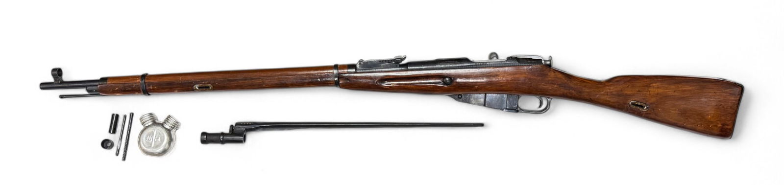 Excellent WWII 1942 Izhevsk M91/30 Mosin-Nagant 7.62x54R Bolt Action Rifle w/ Bayonet & More: S#: CD80559 | Matching bolt with forced matched other parts | Comes with cleaning Rod, bayonet, oil bottle, and cleaning rod parts |||| CONDITION: Excellent. 98% dark blue military finish. Wood stock