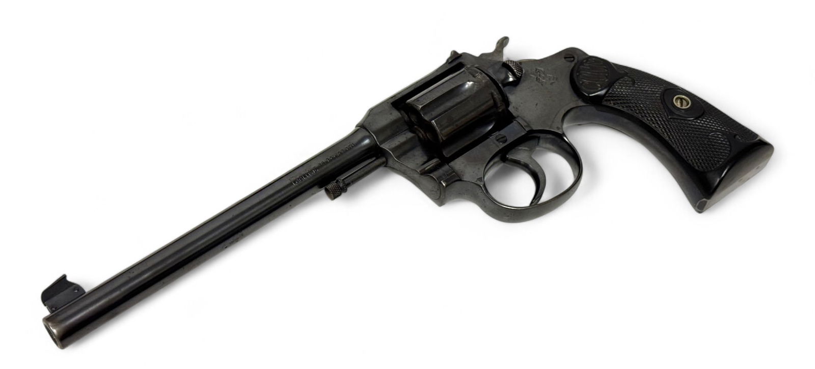 Excellent 1920 Colt Police Positive Target .32 Police 6” Revolver: S#: 163347 | Mfg. 1920 | 6” Barrel with Target sights | 6-Shot, SA/DA | The .32 New Police and the .32 S&W Long were virtually identical cartridges, only difference is the shape of the bullet ||