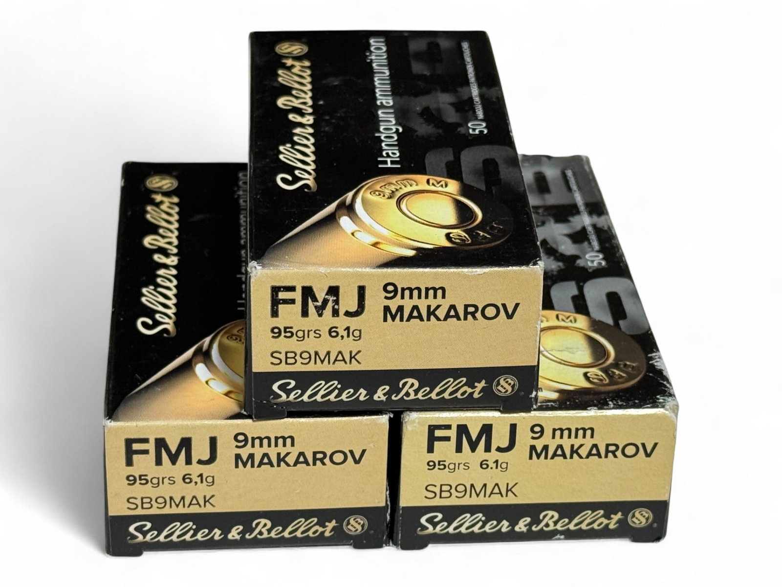 NIB 150rds. of 9x18mm MAK 95gr. FMJ Sellier & Bellot Ammunition: 3 Boxes of 50 Rounds Each
