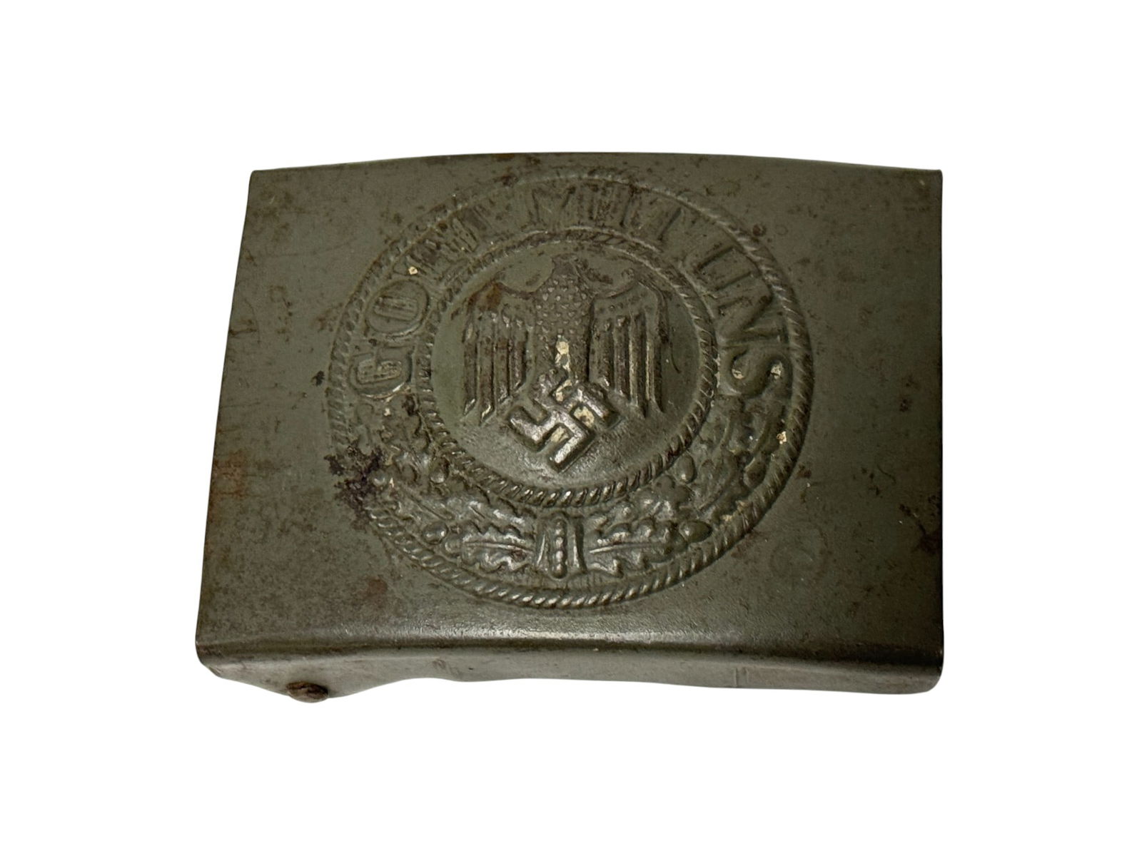 Scarce Maker WWII German Army Heer Enlisted Man’s Steel Belt Buckle - Olive Drab Paint - Dated (1 of 7)