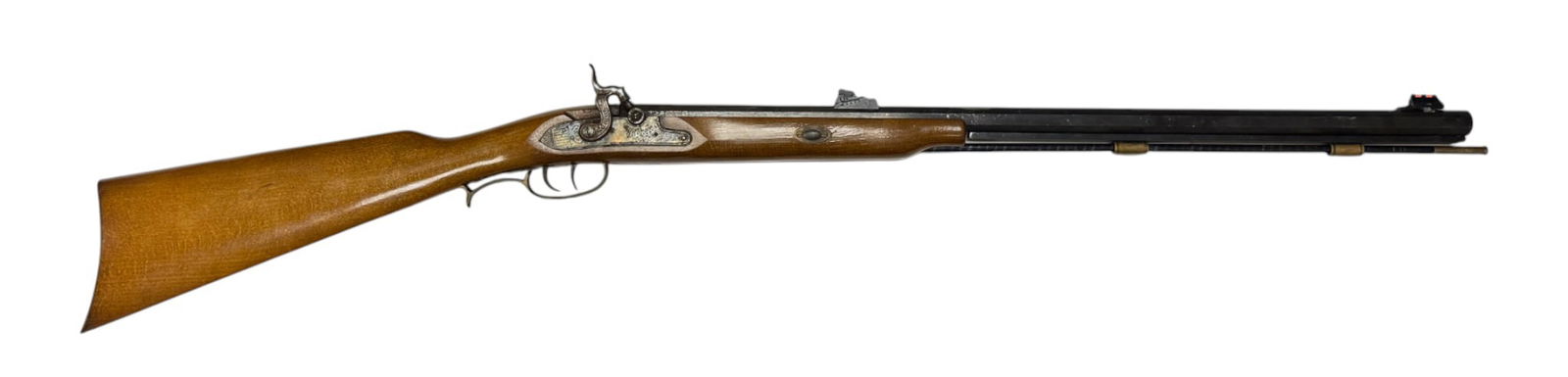 Spanish CVA .32 CAL. Squirrel Blackpowder Percussion Half Stock Rifle: 25” Barrel, comes with ramrod |||| CONDITION: Good. A lot of spotted finish loss on barrel from storage. Decent CCH finish on lock plate with some surface rust. Rifle has lots of past surface we