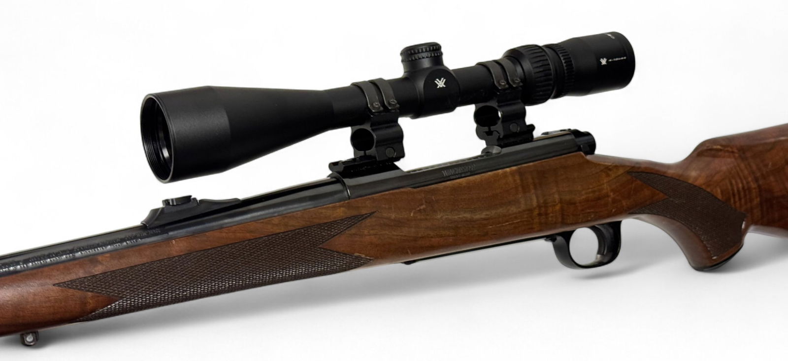 Excellent 1969 Winchester Model 70 XTR Sporter Magnum Deluxe .338 WIN. MAG. Bolt Rifle w/ Scope: S#: G1830064 | Mfg. 1969 | 24” Barrel | 13.25” LOP | Jeweled Bolt | Equipped with Vortex Copperhead 4-12x44 Scope with Lens Covers | Beautiful Top tier Grade 1 Walnut cheek rest stock with