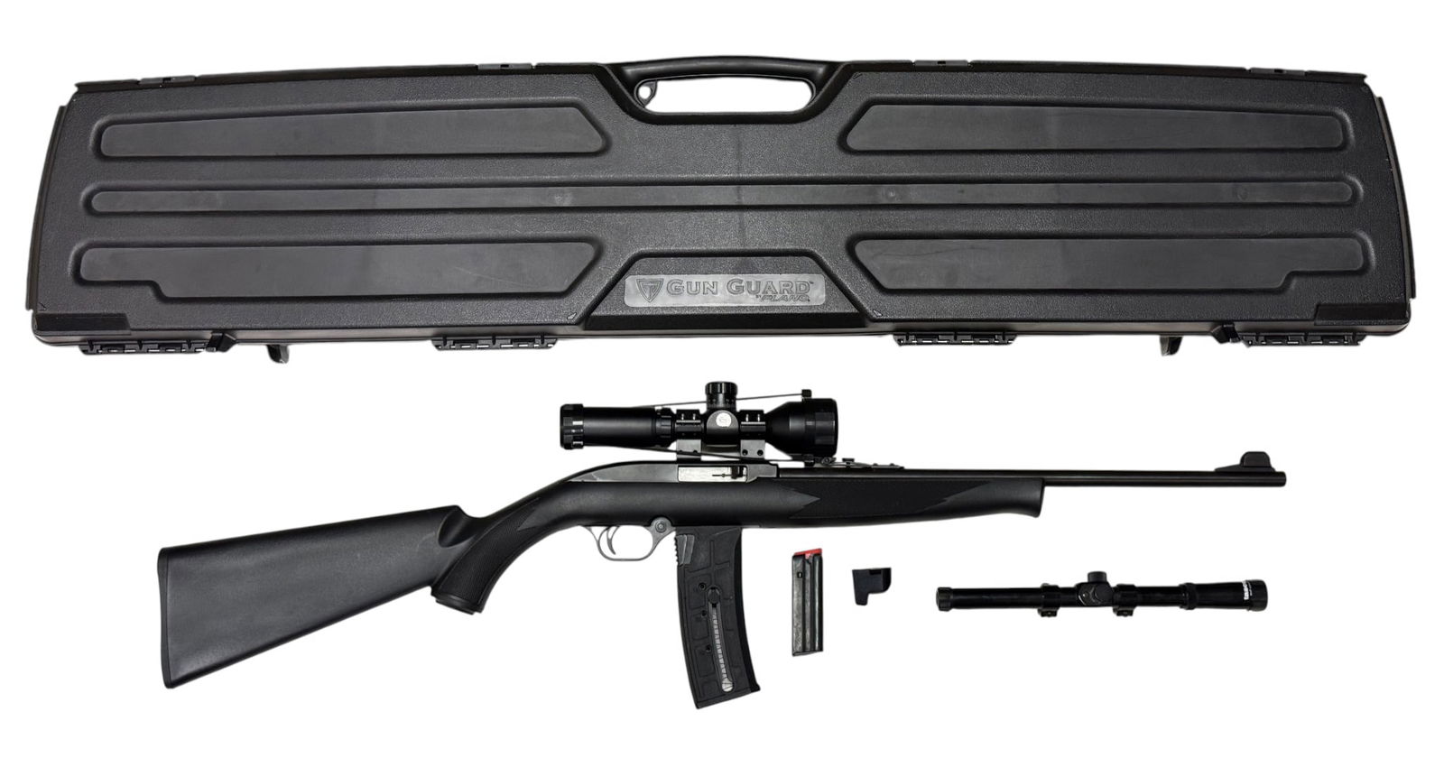 Excellent Mossberg International 702 Plinkster .22 LR Semi-Automatic Rifle w/ Scope in Case: S#: EJC3096473 | Equipped with 3-9x42 Long Eye Relief Scope | Made in Brazil by CBC | Comes with (1) 25-Round Magazine and (1) 10-Round Magazine. Mag Loader. All in a foam padded hard case |||| CONDIT