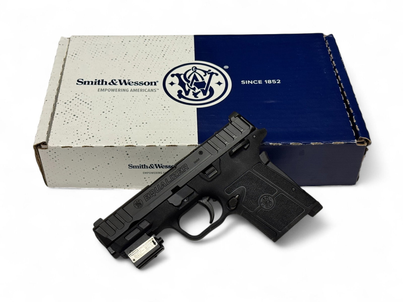 Excellent Smith & Wesson Equalizer 9mm TS Semi-Automatic Pistol: S#: EHP4606 | SKU: 13591 | 3.625” Barrel | 15+1 Capacity | TS = Ambi-Thumb Safety | Optic Ready Slide Cut | Equipped with a Laser | Comes in factory box with matching label | No Magazine |||| CO