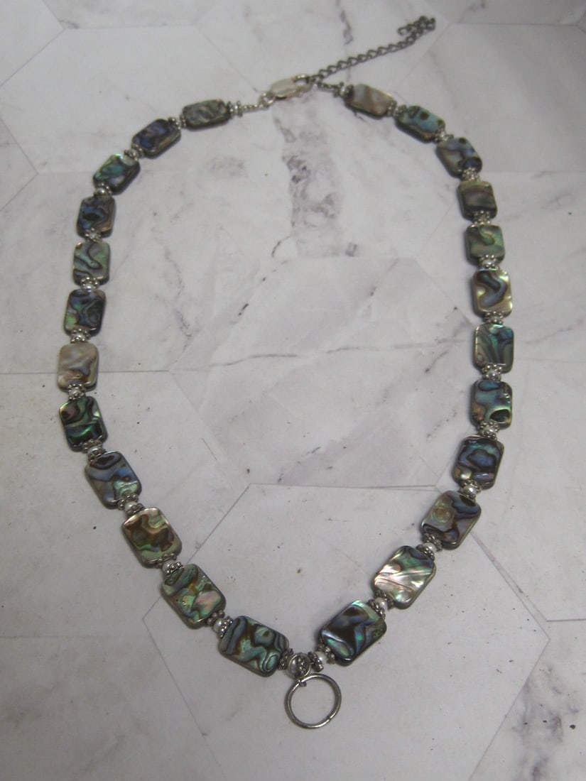 18" Sterling Silver Abalone and Pearl Necklace: .