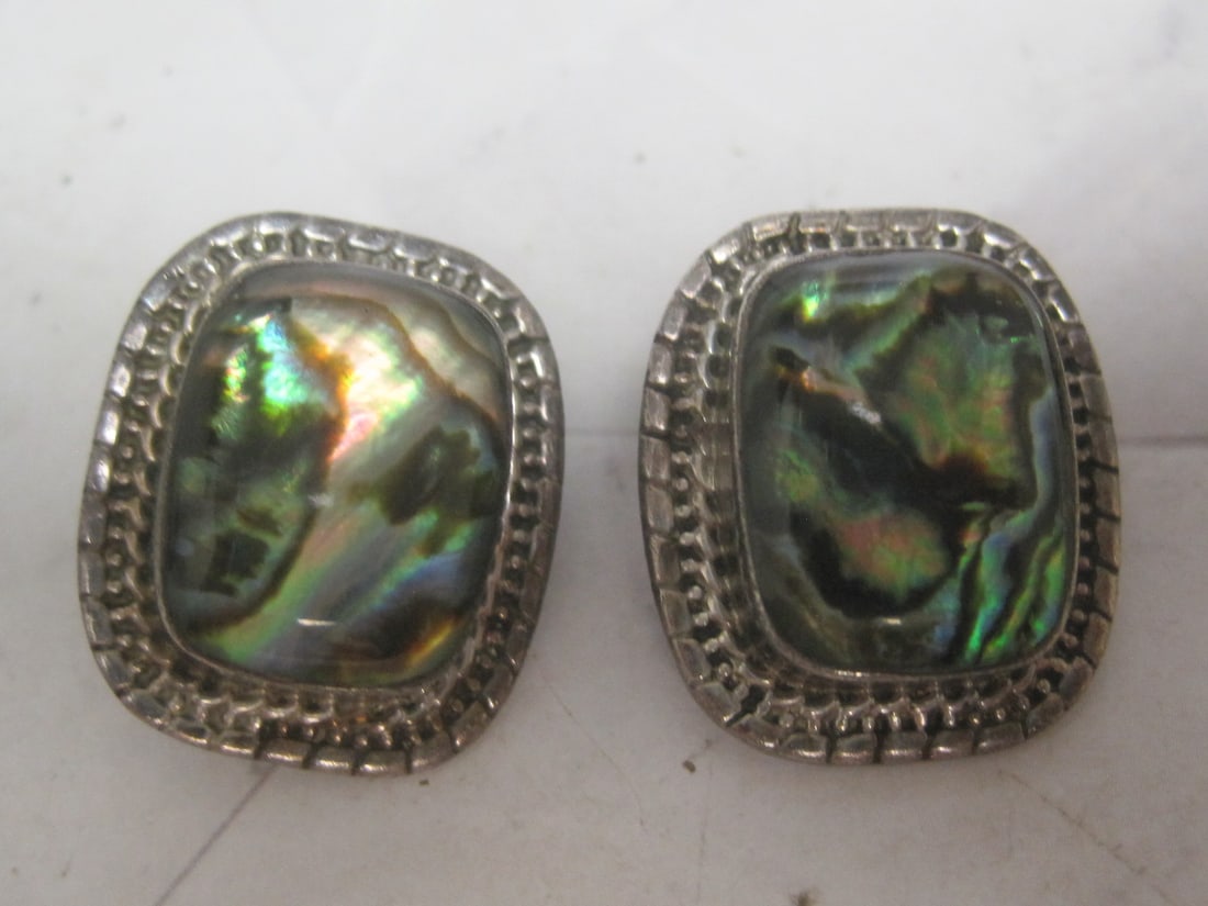 Sterling Silver Abalone Clip Earrings: .