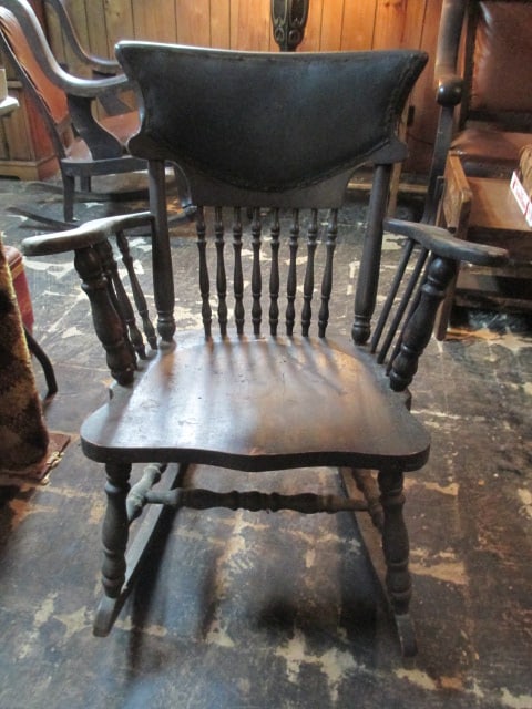 Vintage Spindle Back Rocker with Leather Head Rest (1 of 11)