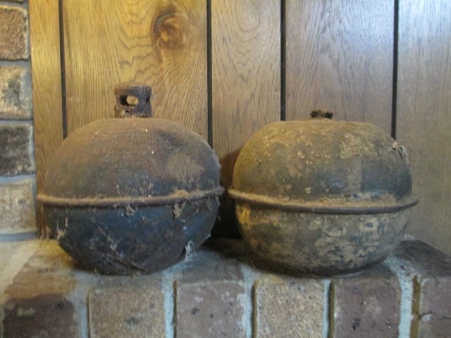 Two Vintage Cast Metal Highway Torches: approx. 7"h