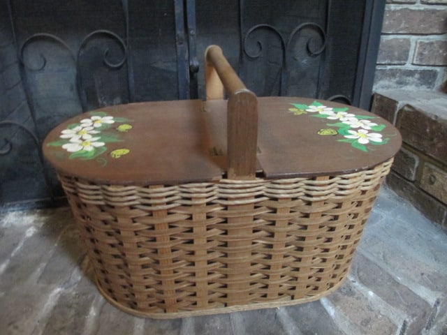 Handpainted Hinged Lid Woven Picnic Basket (1 of 7)