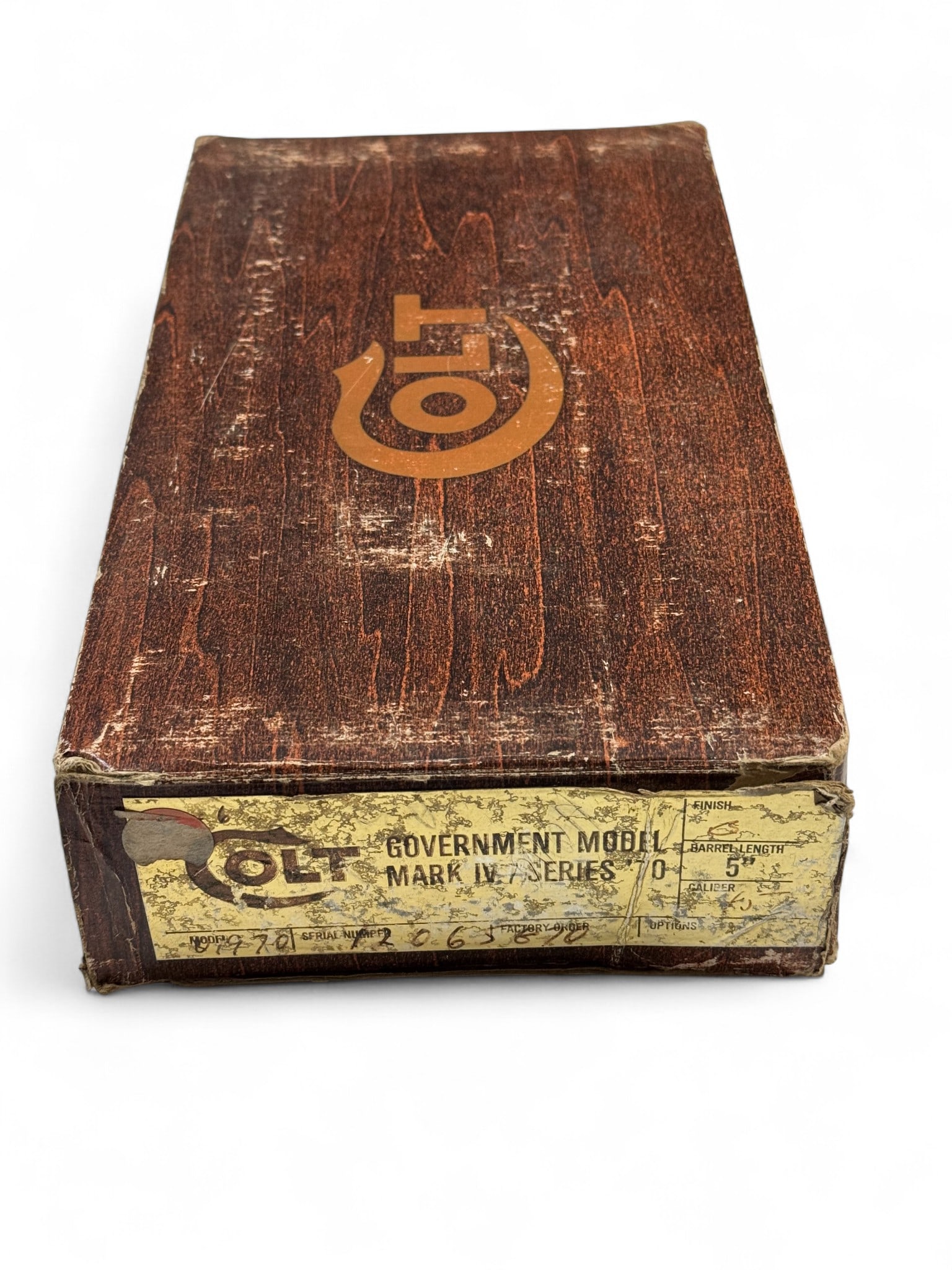 Colt Government Model Mark IV / Series '70 Gold Foil Label Wood Grain Box w/ Insert & Contents (1 of 9)