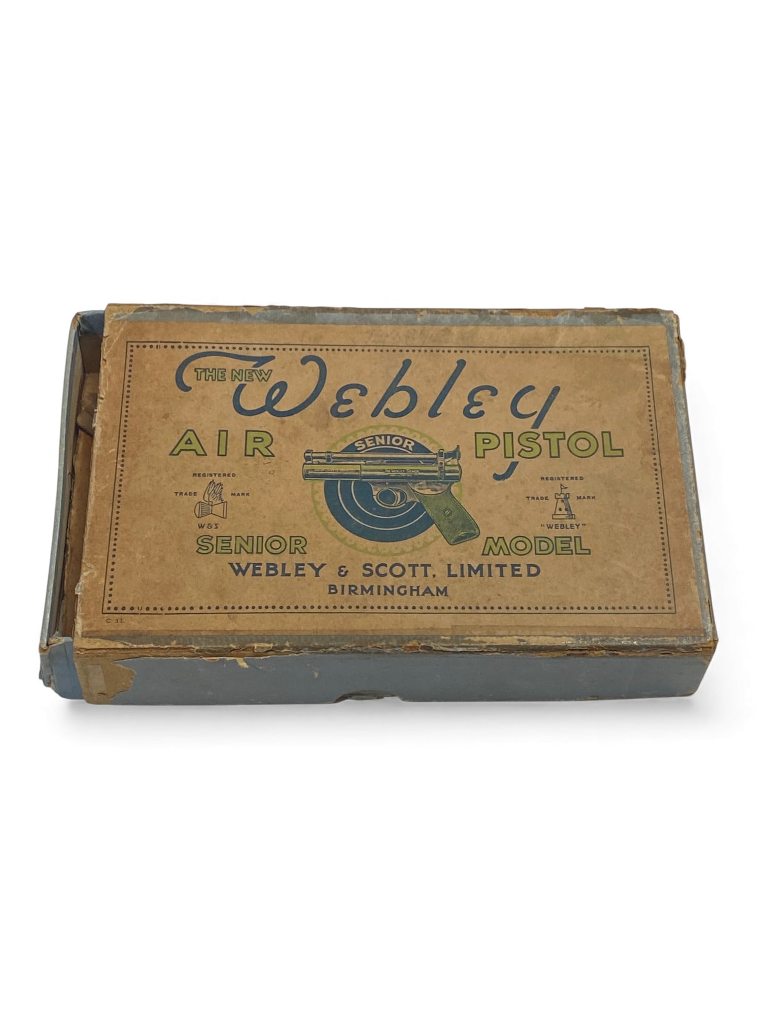 Vintage Webley Senior Model .22 Calibre Air Pistol two-piece Box: Webley & Scott Limited, Birmingham | See photos for exact details, and condition.