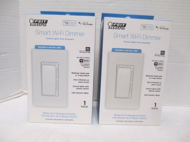 Two FEIT Electric Smart WiFi Dimmers: Model DIM/WIFI (2)