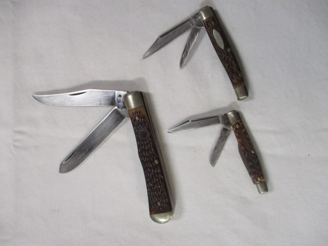 3 Vintage Bone Handle Pocket Knives - Camillus, Craftsman, and Queen: see pictures and preview for selection and condition
