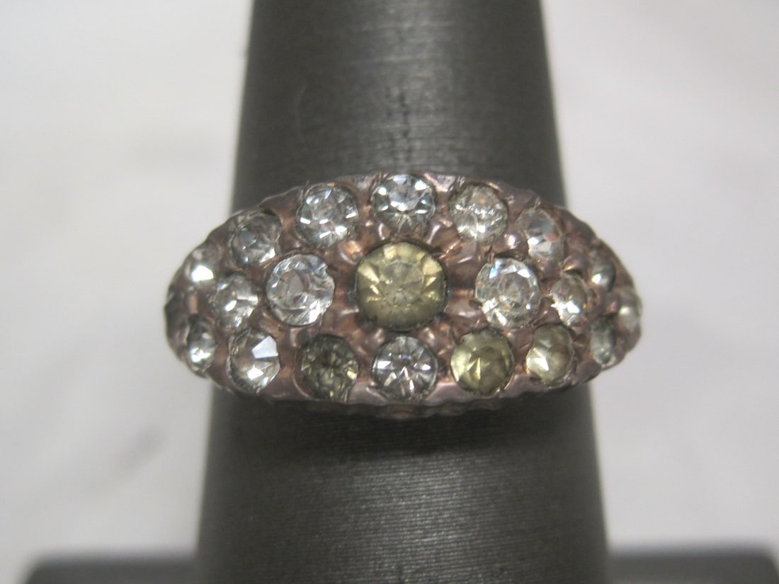 Antique Sterling Silver Ring with crystal stones: Size 7 1/2