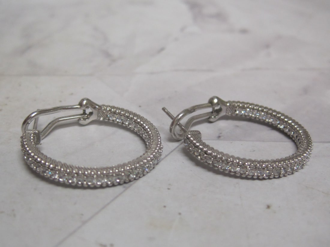 Sterling Silver Judith Ripka CZ Hoop Earrings: Weighs 7.9 grams
