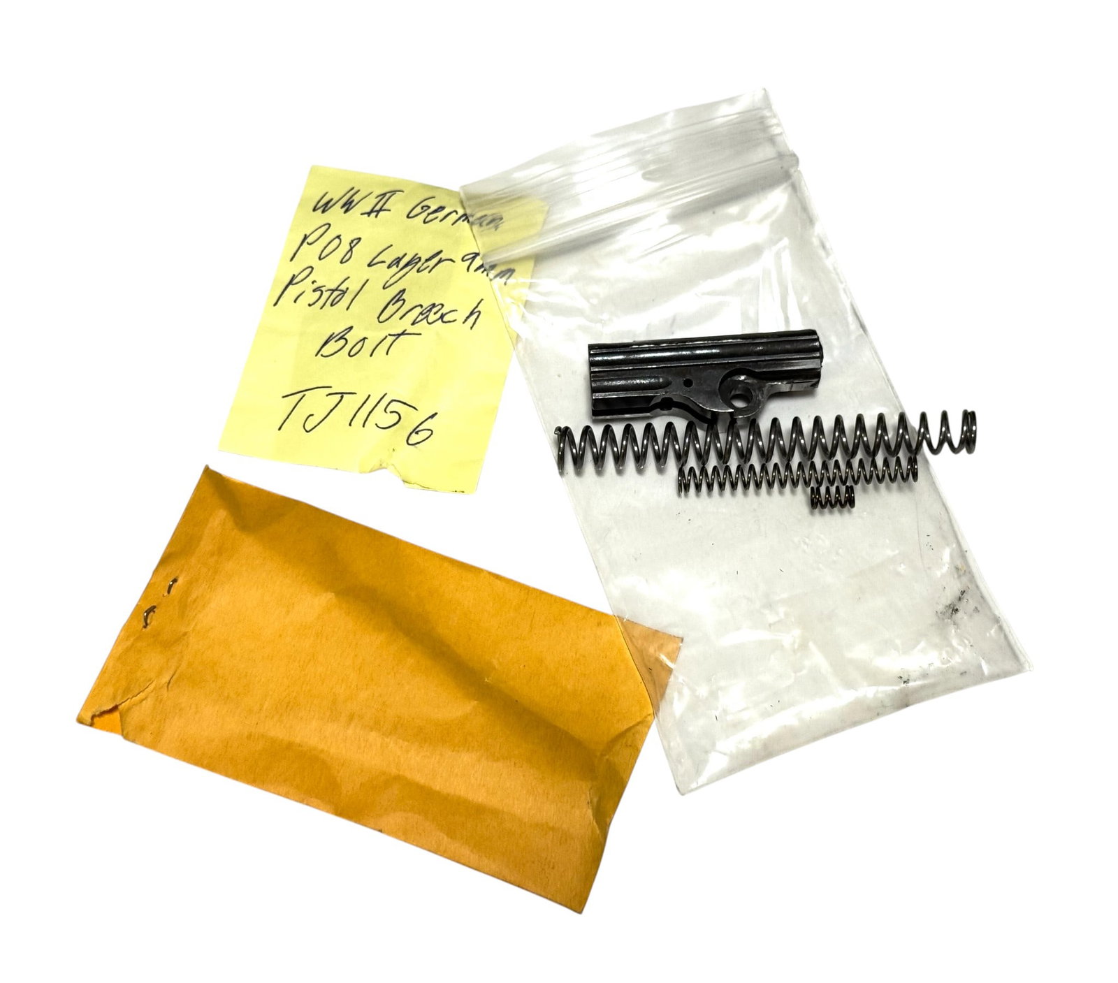 WWII German P08 Luger 9mm Pistol Breech Bolt w/ firing pin & springs: See photos, there is some weld placed on the firing pin side of the bolt.