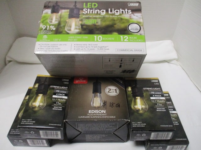 1 Feit Electric String Light Set, 5 Replacement Bulbs and Globe Edison Pendant Light: .