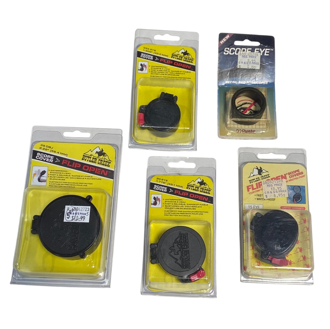 NIB (4) Butler Creek Scope Covers and NIB (1) Scope Eye Scope Recoil Pad (1 of 1)