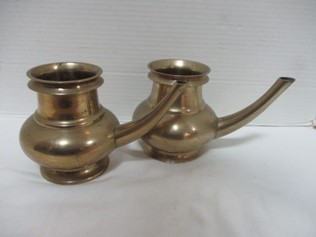 Two Brass Kindi Water Vessels: 5"h