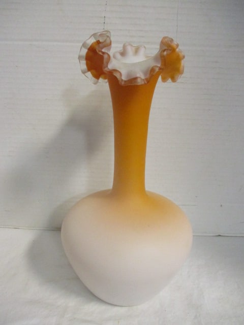 Vintage Satin Glass Ombre Cased Ruffle Vase: 10 1/4"h