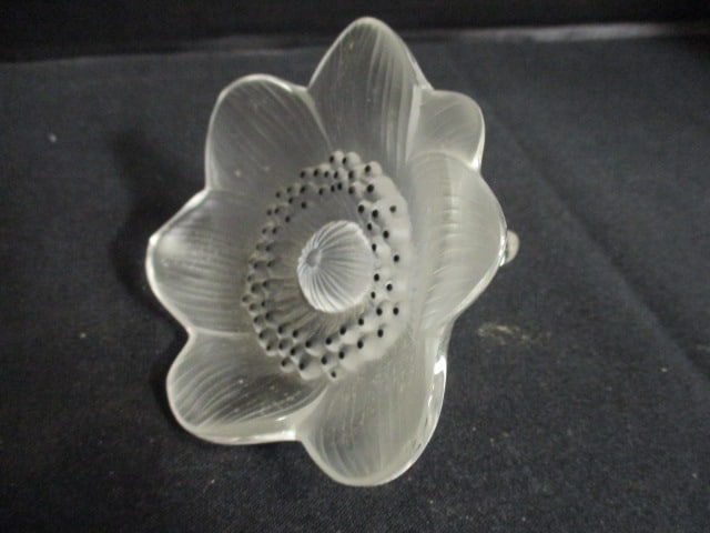 Vintage Signed Lalique Crystal Art Flower Blossom Figurine: 4 1/2" long, etched on stem Lalique France