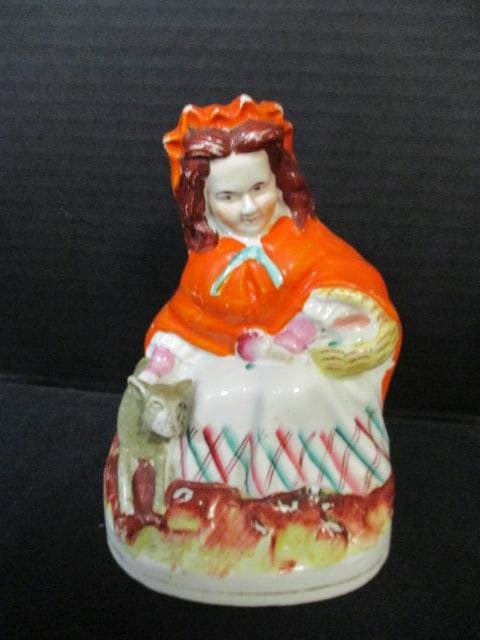Vintage Staffordshire Earthenware "Little Red Riding Hood" Figure: 6 1/4"h, crazing