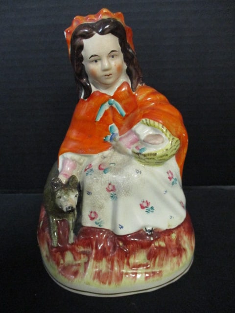Vintage Staffordshire Earthenware "Little Red Riding Hood" Figure: 8 1/4"h, crazing