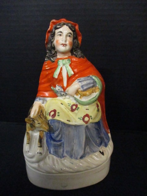 Vintage Staffordshire Earthenware "Little Red Riding Hood" Figure: 8"h , crazing