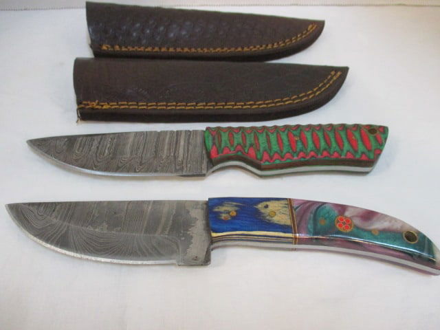 2 Hand-Forged Damascus Steel Fixed Blade Knives with Leather Sheaths (1 of 15)