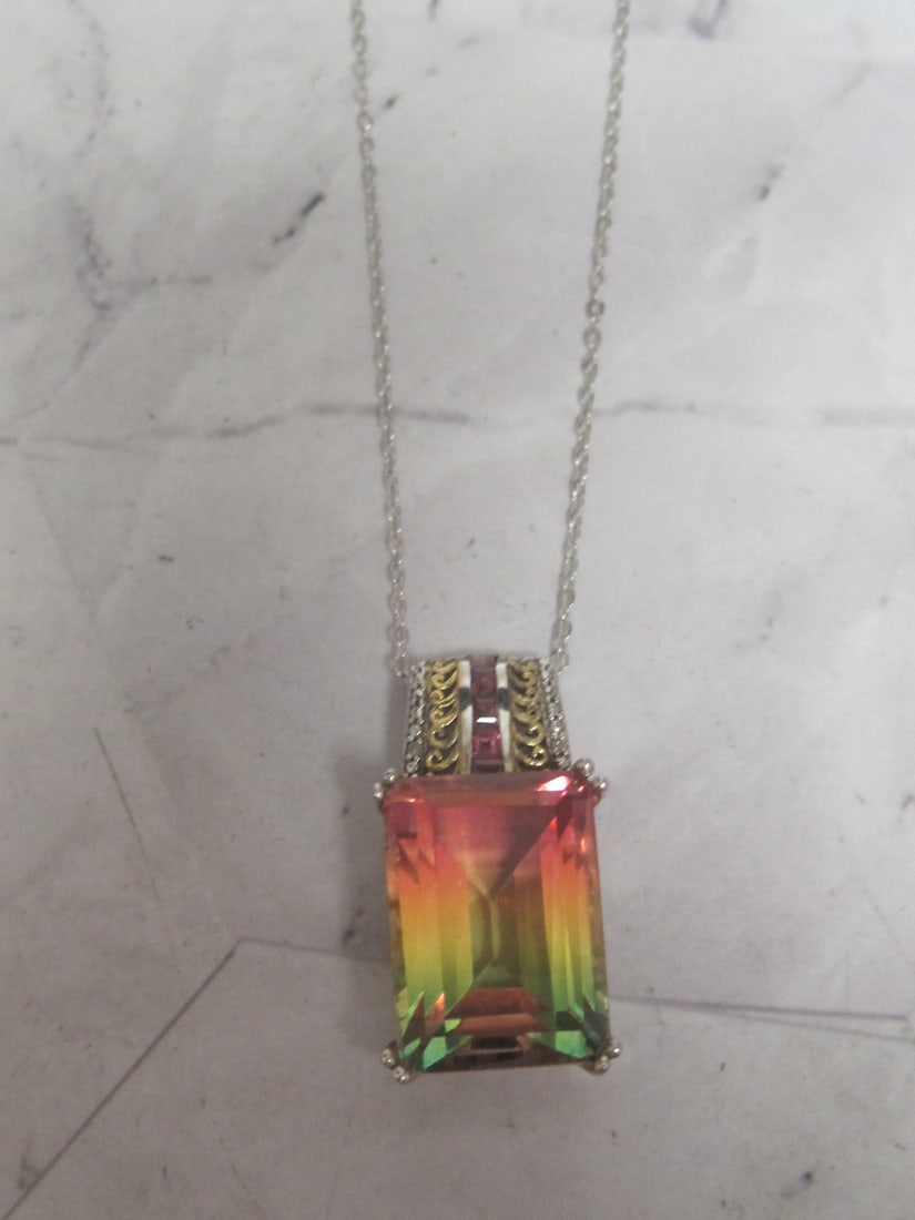 20" Sterling Silver Chain with Watermelon Tourmaline Stone: .