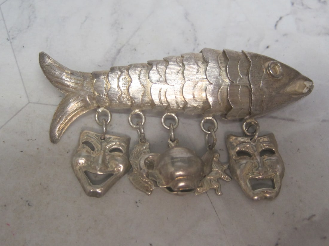 Sterling Silver Fish Brooch with Charms (1 of 7)