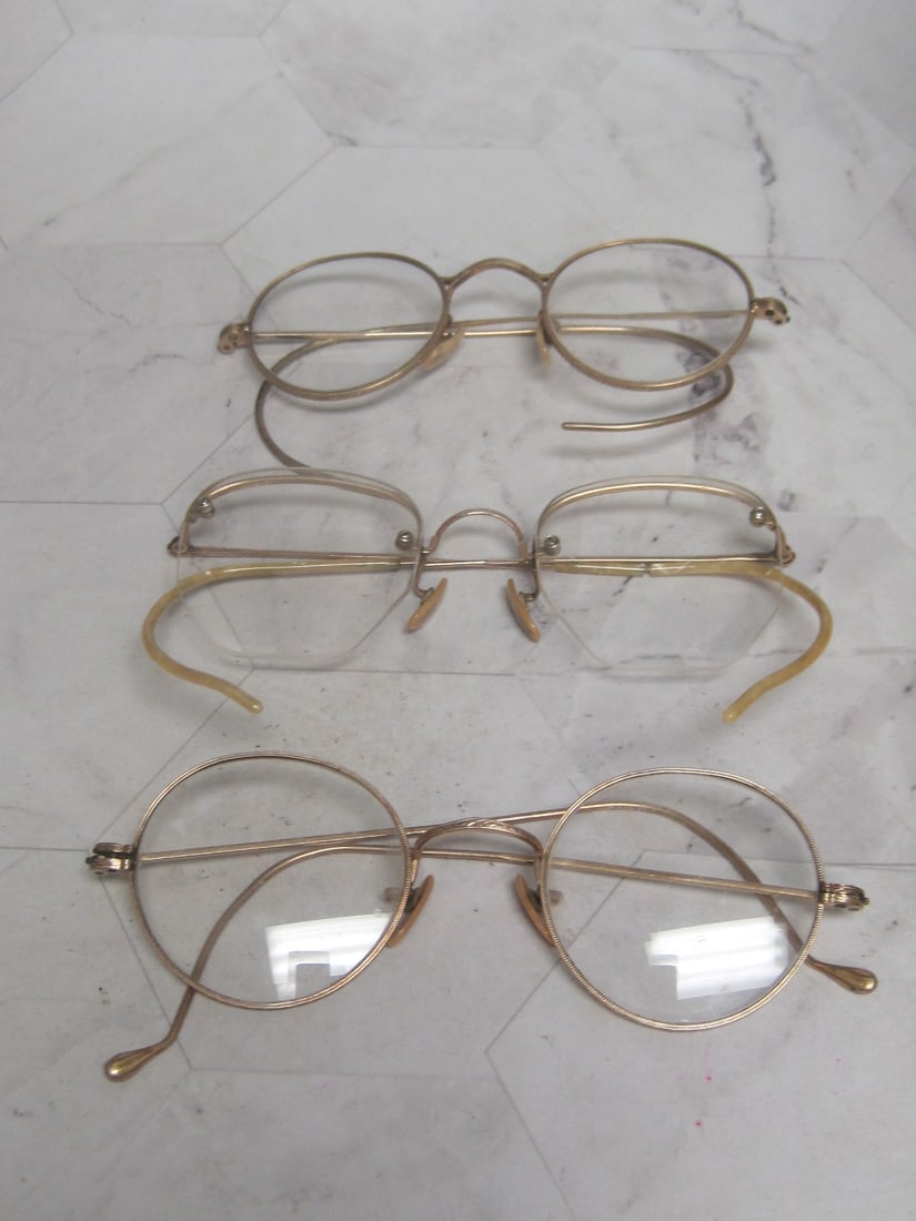 Lot of 3 Pairs of Goldfilled Antique Eye Glasses: .