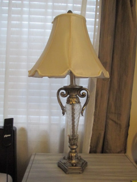 Cut Glass and Silver Tone Sculpted Table Lamp (1 of 5)